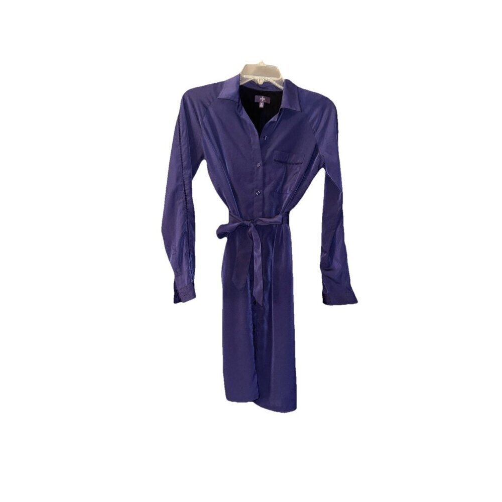 NYDJ  Purple Belted  Shirt Dress, Sz 0 With Built In Shapewear